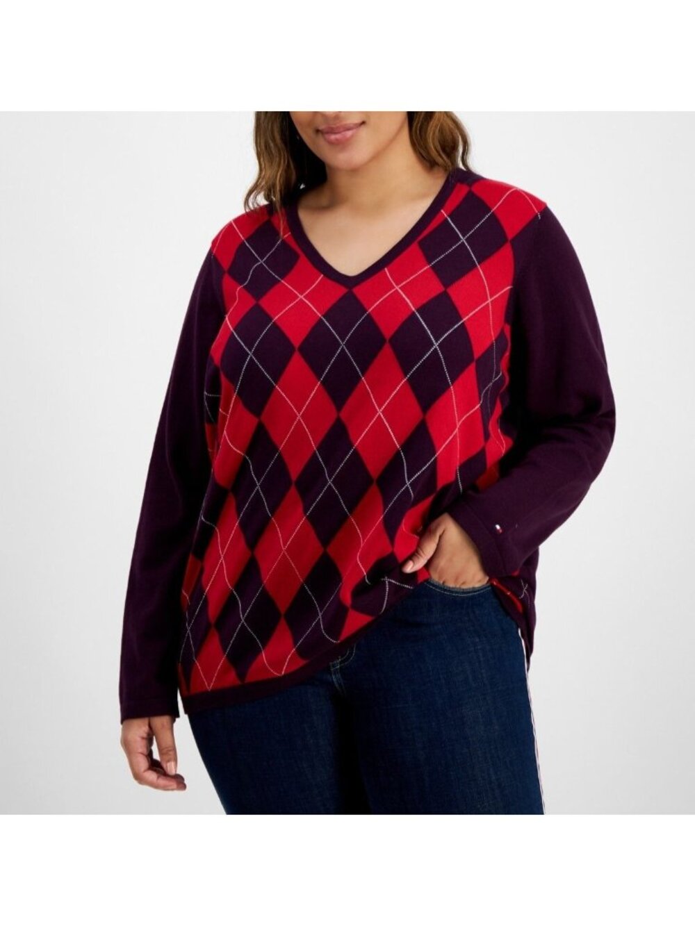 Tommy Hilfiger Womens Argyle Pullover Sweater Plus Purple Size 3X NWT